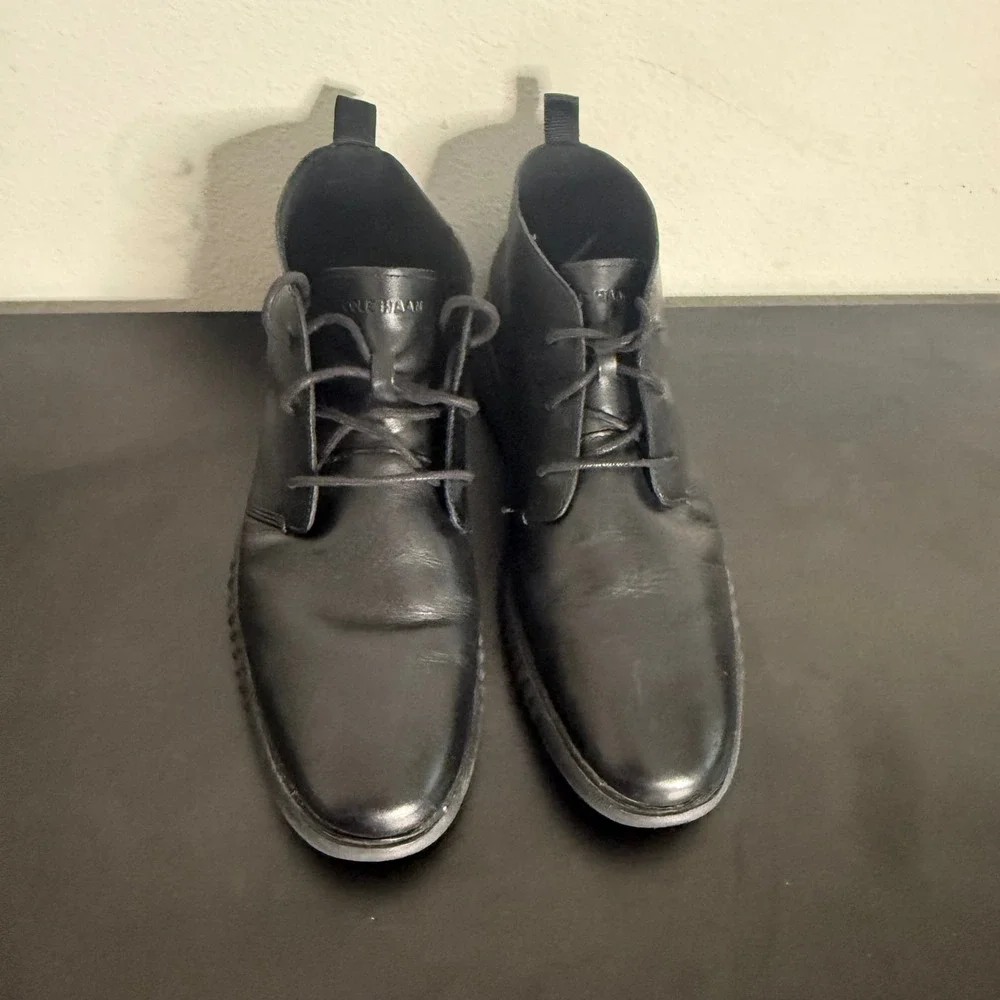 Cole‎ Haan Men's 2.ZEROGRAND Chukka Boots Black Leather Lace Up Size 11.5 C26198